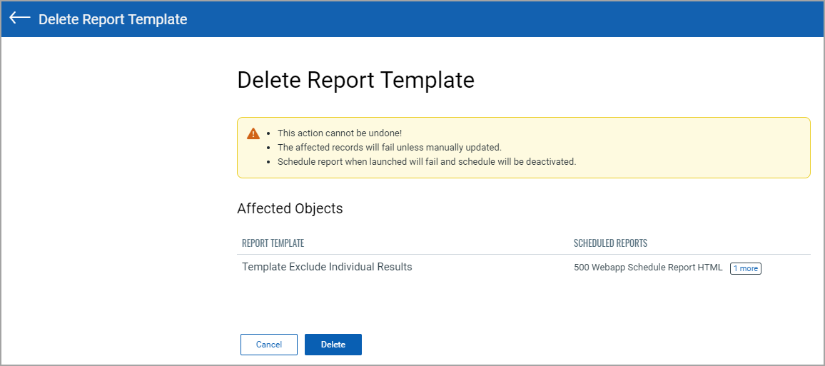 delete template with scheduled reports